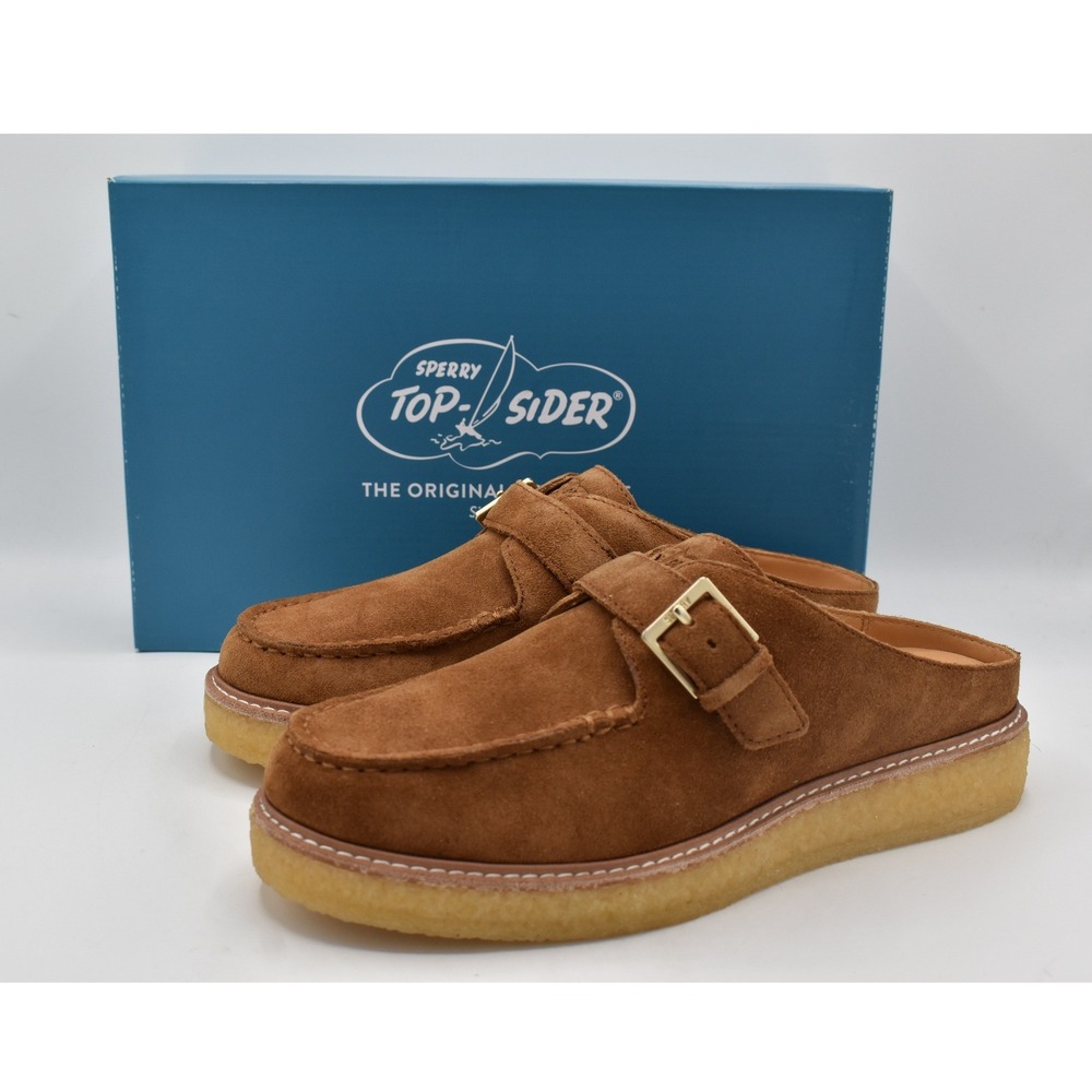 Sperry Womens Size 8 Captsox Tan Bronzer Suede Slip On Mules Shoes Sandals